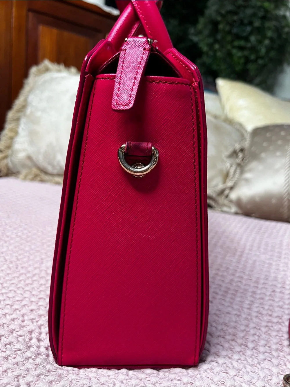 Title: MCM Saffiano Nuovo Pink Leather 2-Way Satchel Tote Crossbody COA